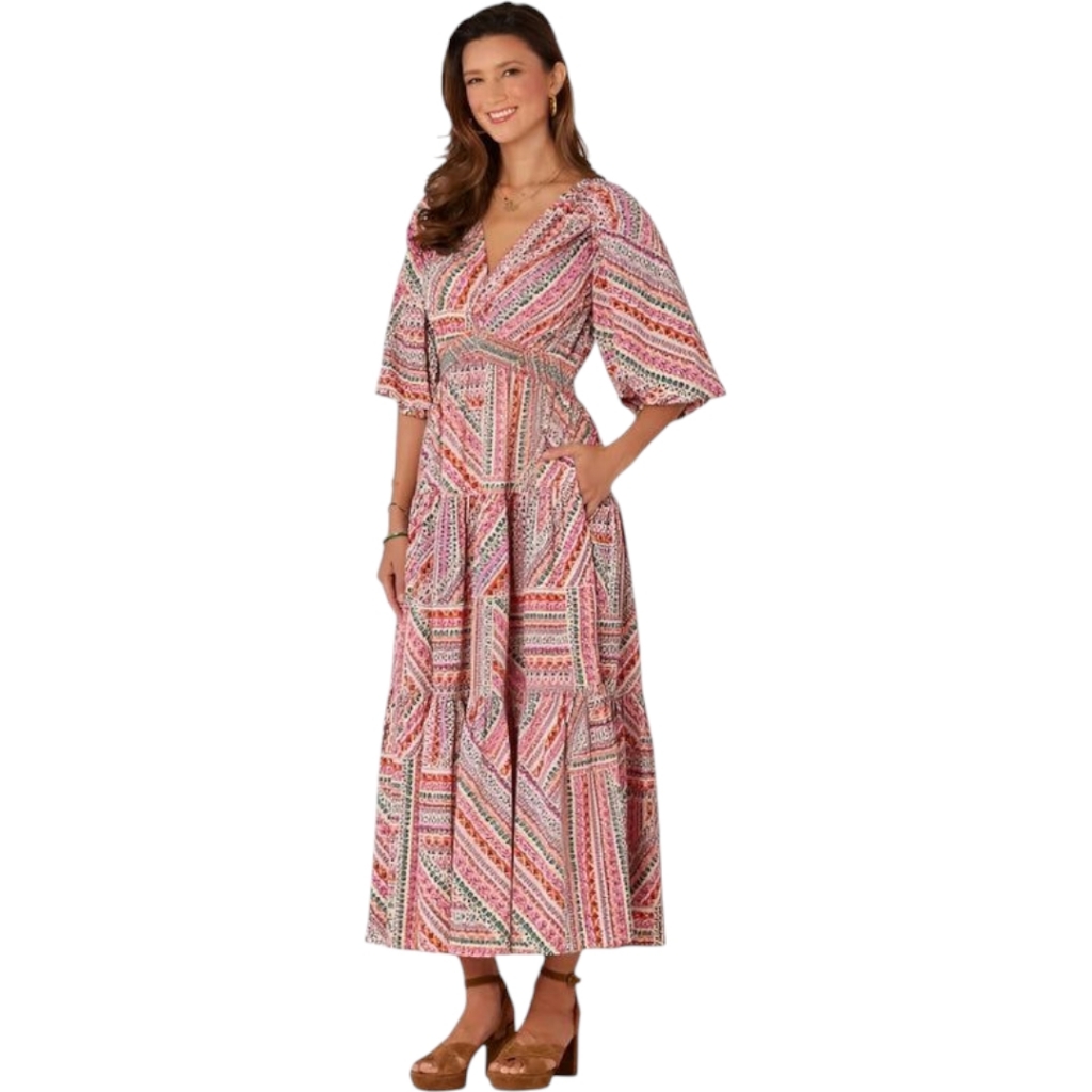 Democracy Bubble Sleeve Pockets Maxi Dress